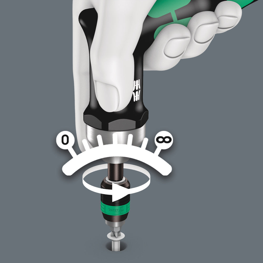 7400 series Kraftform Torque screwdrivers, with factory pre-set value (3.0-8.8 Nm) and Rapidaptor quick-release chuck, pistol handle