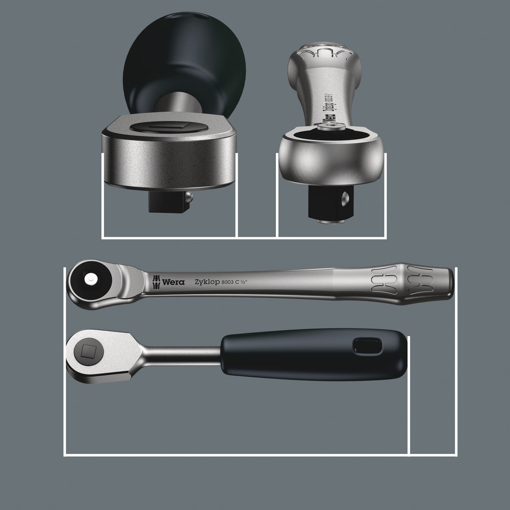 8003 A Zyklop Metal Ratchet with push-through square and 1/4" drive