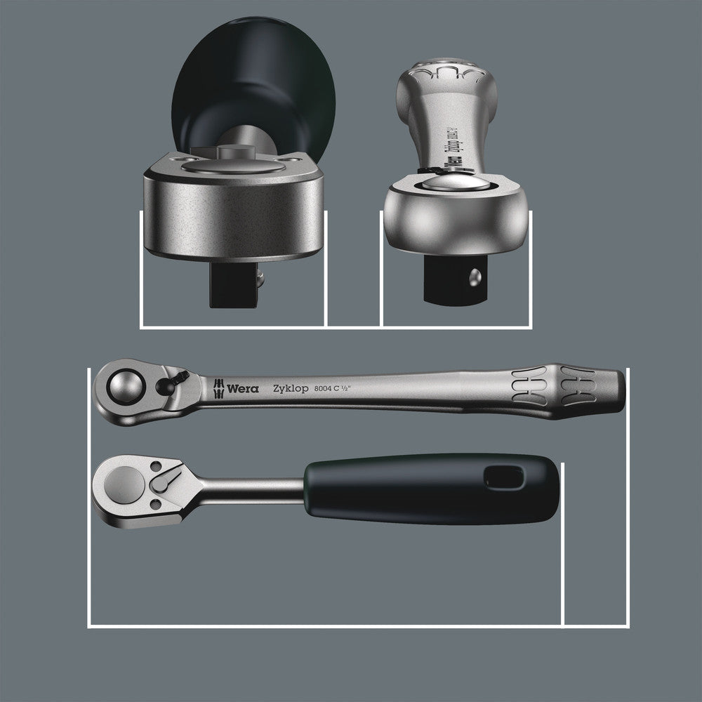 8100 SA 8 Zyklop Metal Ratchet Set with switch lever, 1/4" drive, metric