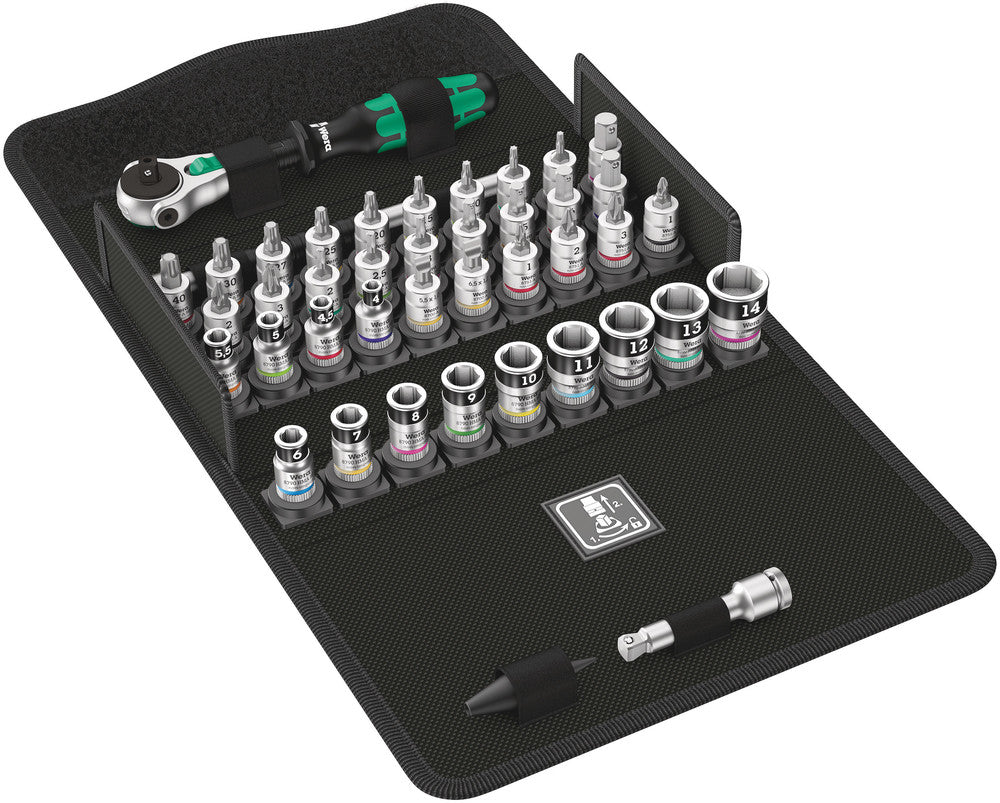 8100 SA All-in Zyklop Speed Ratchet Set, 1/4" drive, with holding function, metric