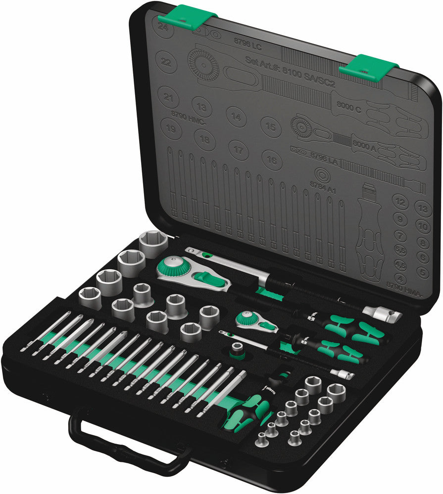 8100 SA/SC 2 Zyklop Speed Ratchet Set, 1/4" drive and 1/2" drive, metric