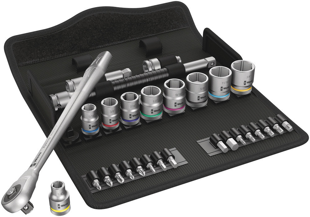 8100 SB 10 Zyklop Metal Ratchet Set with push-through square, 3/8" drive, imperial