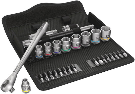 8100 SB 10 Zyklop Metal Ratchet Set with push-through square, 3/8" drive, imperial