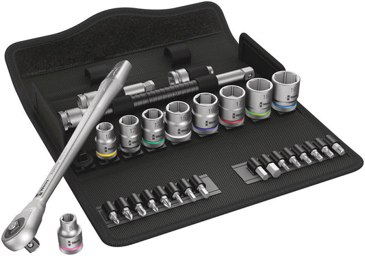 8100 SB 7 Zyklop Metal Ratchet Set with push-through square, 3/8" drive, metric