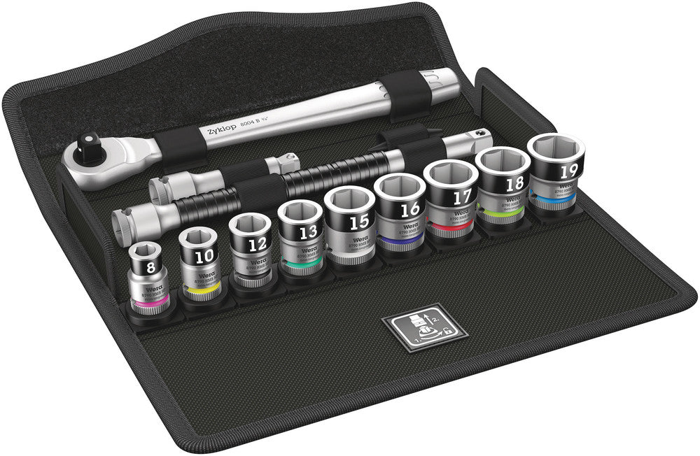 8100 SB HF 1 Zyklop Metal Ratchet Set with switch lever, 3/8" drive, with holding function, metric