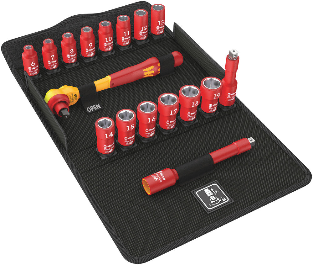 8100 SB VDE 1 Zyklop Ratchet set, insulated, switch lever, 3/8" drive, metric