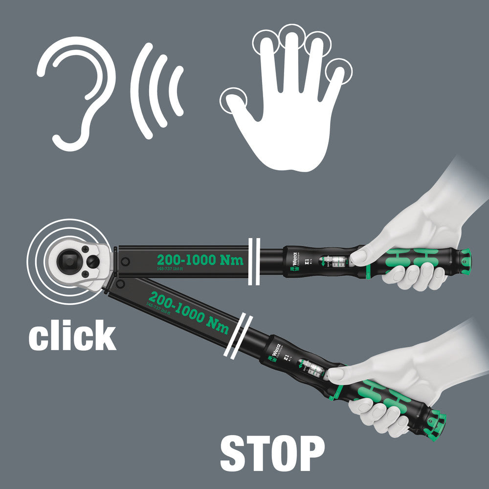 Click-Torque E 1 Push R/L adjustable torque wrench for clockwise and anti-clockwise torque-control, 200-1000 Nm