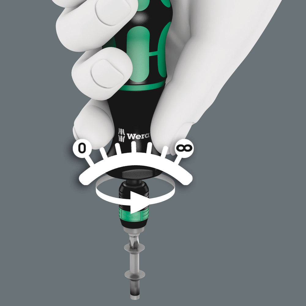 7400 series Kraftform Torque screwdrivers, with factory pre-set value (0.3-3.0 Nm) and Rapidaptor quick-release chuck, handle size 105 mm