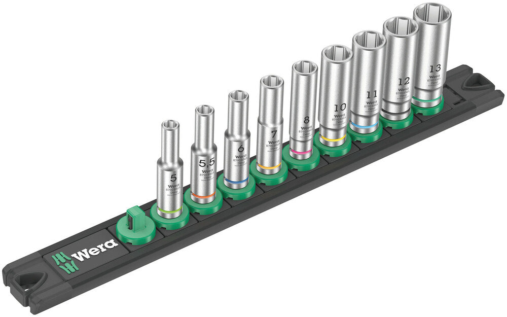 Magnetic socket rail A Deep 1 socket set, 1/4" drive