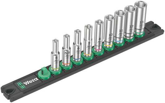 Magnetic socket rail A Deep 1 socket set, 1/4" drive