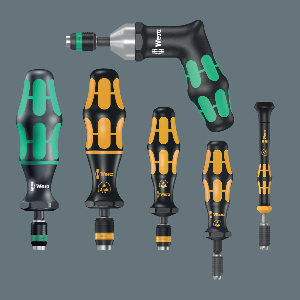 7400 ESD series Kraftform Torque screwdrivers, with factory pre-set value (0.1-1.5 Nm) and Rapidaptor quick-release chuck, handle size 89 mm